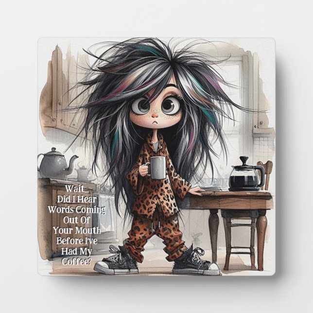 Quirky Coffee Lady Wait Plaque with Easel (Front)