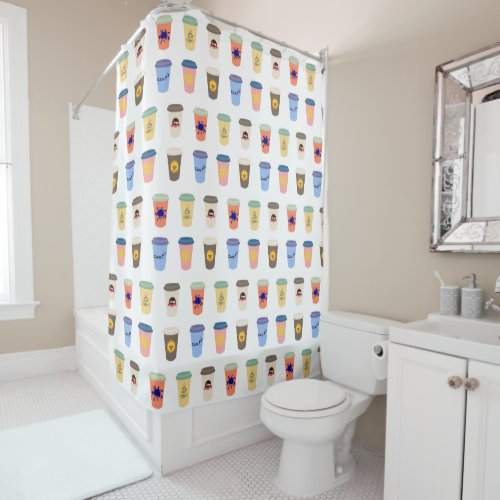 Quirky Coffee Lovers Take_Away Cups Pattern Shower Curtain