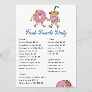 Quirky Coffee Shop & Donut Cafe Playful Bakery Menu