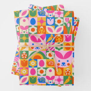 Quirky Colorful Aesthetic Spring Easter Theme Wrapping Paper Sheets