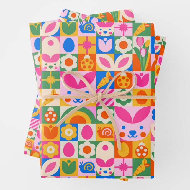 Quirky Colorful Aesthetic Spring Easter Theme Wrapping Paper Sheets (In situ)