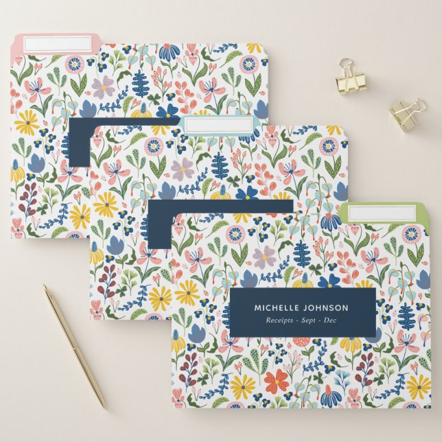 Quirky Colorful Botanical Pattern Add Name File Folder (Set)