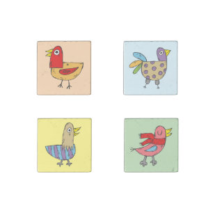 Quirky Colorful Chicken Bird Doodles Stone Magnet