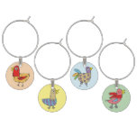 Quirky Colorful Chicken Bird Doodles Wine Charm