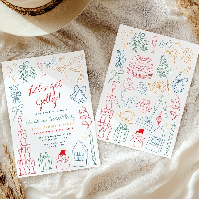 Quirky Colorful Christmas Cocktail Party Doodle Invitation (Creator Uploaded)