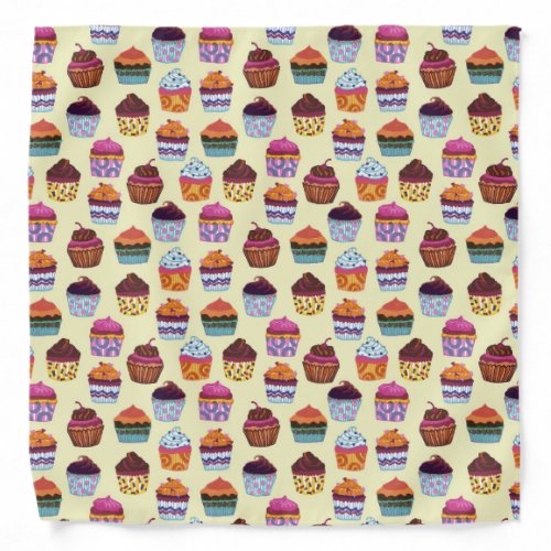 Quirky Colorful Cupcakes Illustration Pattern Bandana