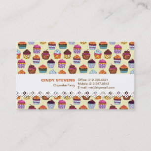 Quirky Colorful Cupcakes Illustration Pattern Business Card