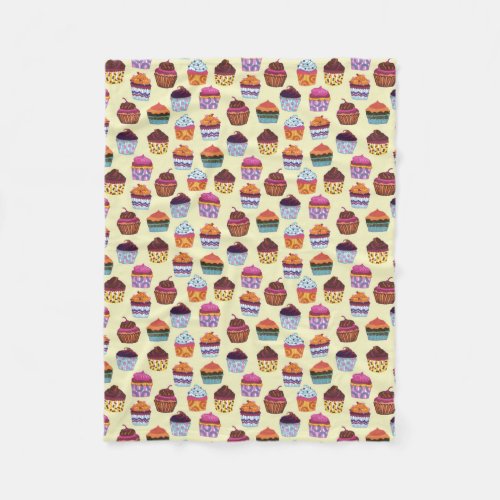 Quirky Colorful Cupcakes Illustration Pattern Fleece Blanket