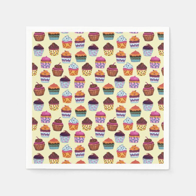 Quirky Colorful Cupcakes Illustration Pattern Paper Napkins (Front)