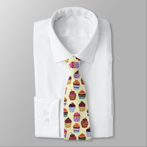 Quirky Colorful Cupcakes Illustration Pattern Tie