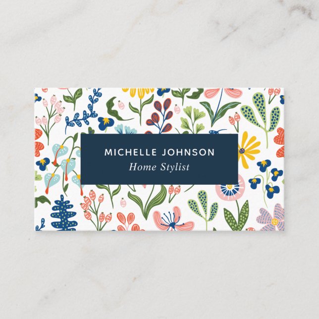 Quirky Colorful Floral Pattern Business Card (Front)