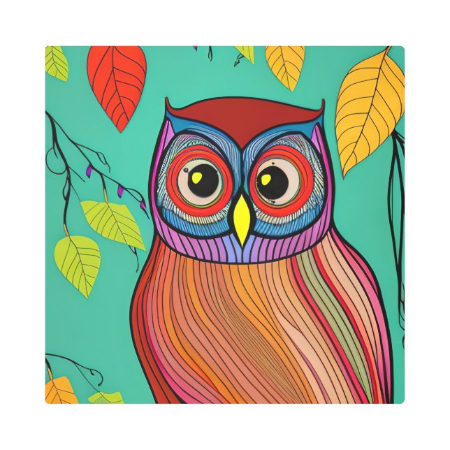 Quirky Colorful Folk Art Abstract Owl (Front)