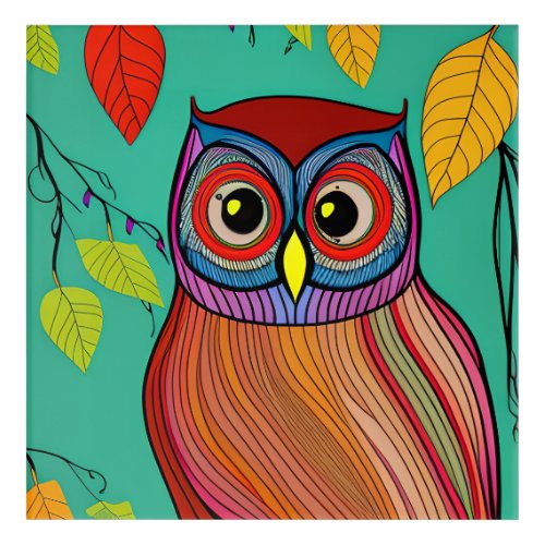 Quirky Colorful Folk Art Abstract Owl