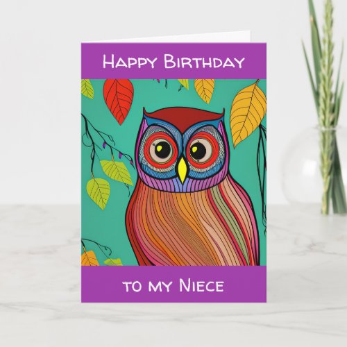 Quirky Colorful Folk Art Abstract Owl Birthday Card