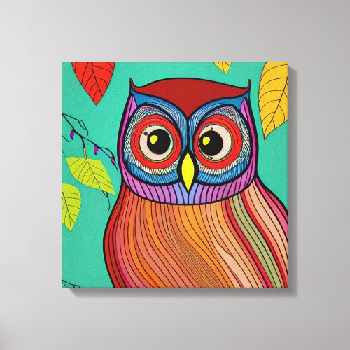 Quirky Colorful Folk Art Abstract Owl Canvas Print