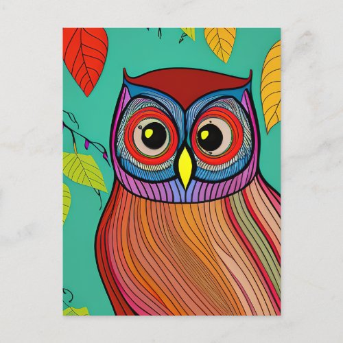 Quirky Colorful Folk Art Abstract Owl Postcard