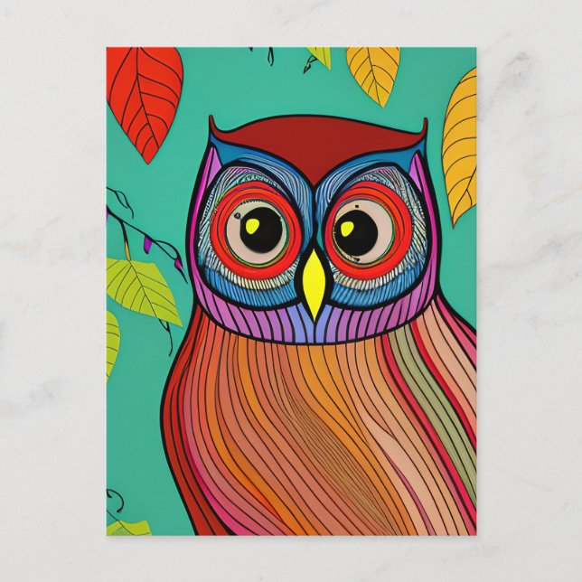 Quirky Colorful Folk Art Abstract Owl Postcard (Front)