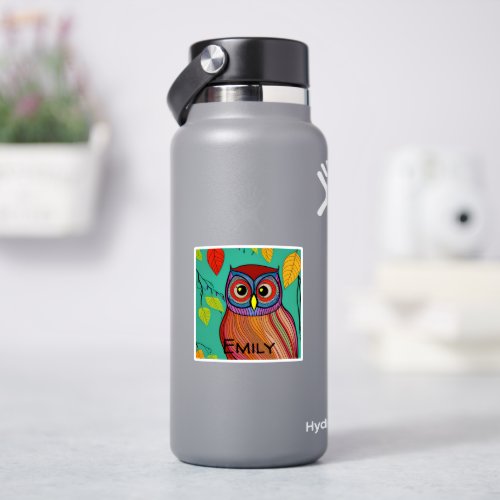 Quirky Colorful Folk Art Abstract Owl Sticker