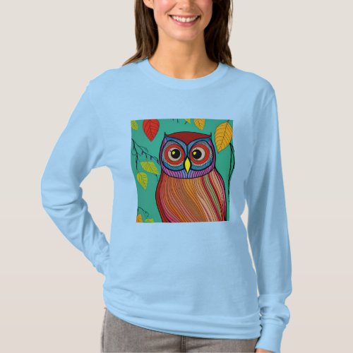 Quirky Colorful Folk Art Abstract Owl T_Shirt