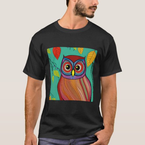 Quirky Colorful Folk Art Abstract Owl T_Shirt