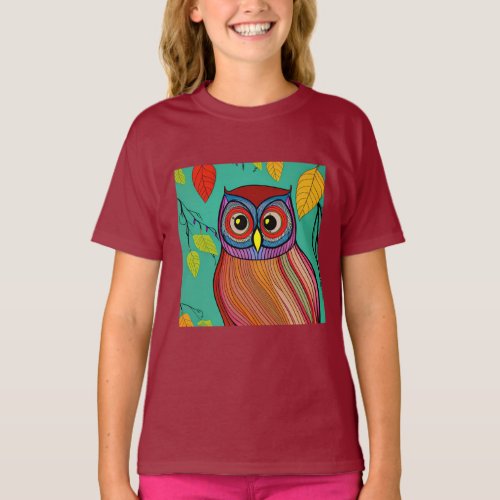 Quirky Colorful Folk Art Abstract Owl T_Shirt