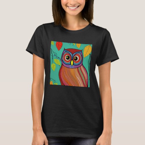 Quirky Colorful Folk Art Abstract Owl T_Shirt