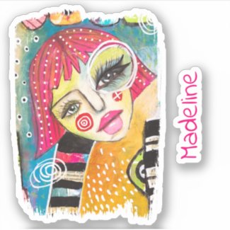Quirky Colorful Girl Whimsical Pink Hair Add Name