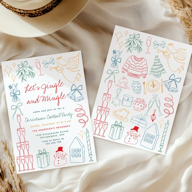 Quirky Colorful Jingle Mingle Cocktail Christmas Invitation (Creator Uploaded)