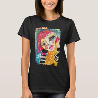 Quirky Colorful Original Art Girl Pink Orange Blue