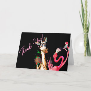 Quirky Companions Giraffe and Flamingo Letterpress Thank You Card