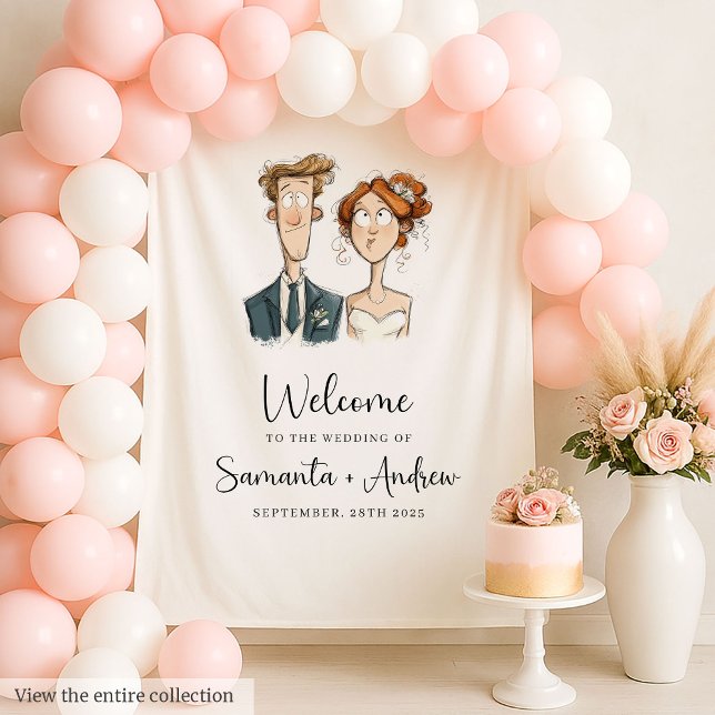 Quirky Couple Wedding Backdrop Watercolor Bride  (Quirky Couple Wedding Backdrop Watercolor Bride Groom)