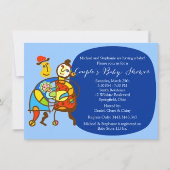 Quirky Couple's Baby Shower Blue Invitation by thepapershoppe at Zazzle
