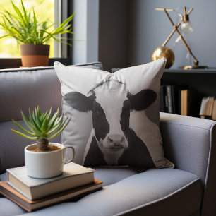 Quirky Cow Black and White Novelty Throw Pillow