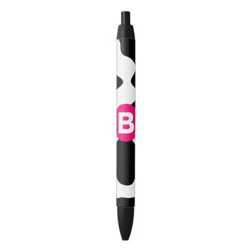 Quirky Cow Patch Pattern Pink Monogram Black Ink Pen