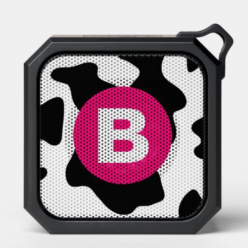 Quirky Cow Patch Pattern Pink Monogram Bluetooth Speaker