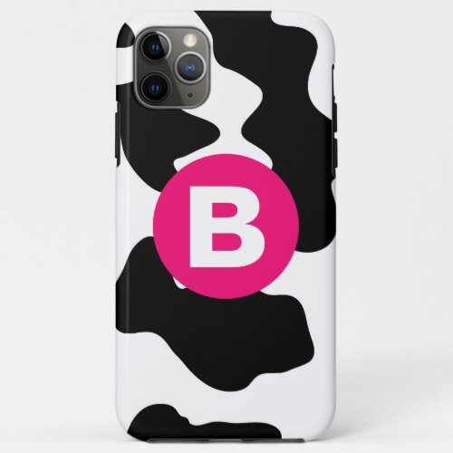 Quirky Cow Patch Pattern Pink Monogram iPhone 11 Pro Max Case