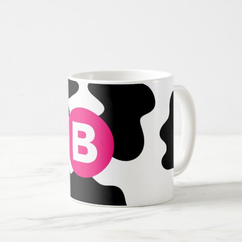 Quirky Cow Patch Pattern Pink Monogram Coffee Mug