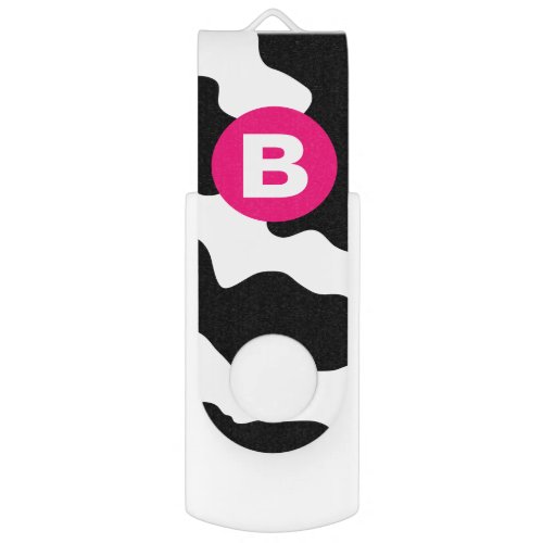 Quirky Cow Patch Pattern Pink Monogram Flash Drive