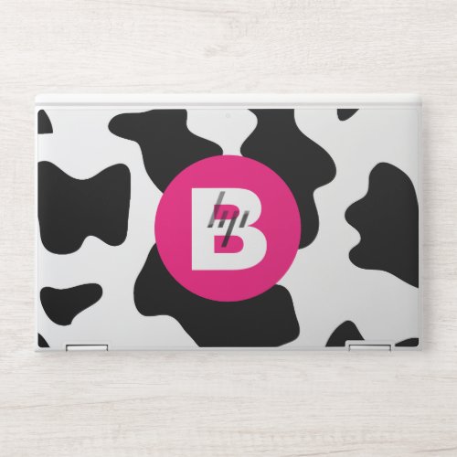 Quirky Cow Patch Pattern Pink Monogram HP Laptop Skin