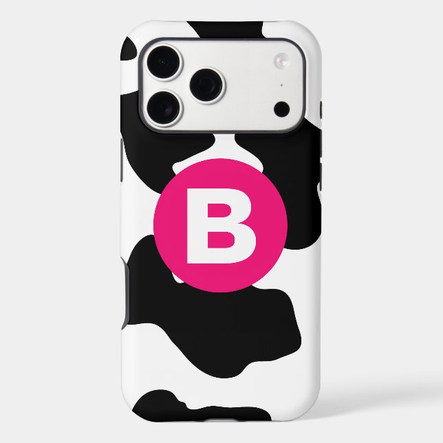 Quirky Cow Patch Pattern Pink Monogram Iphone Case (Back)