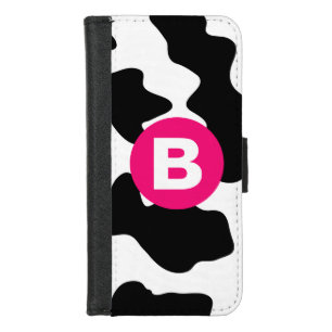 Quirky Cow Patch Pattern Pink Monogram iPhone 8/7 Wallet Case