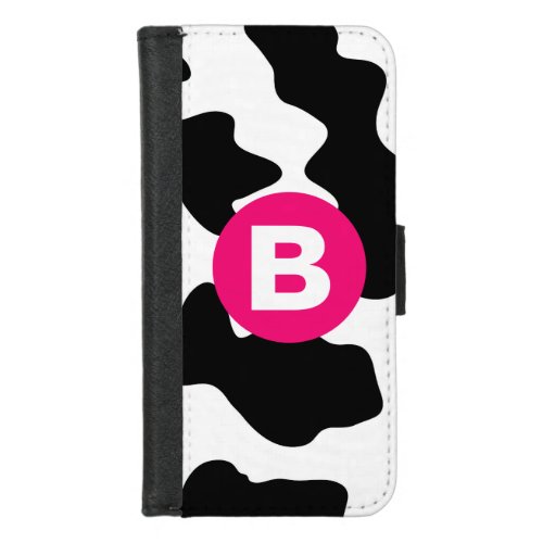 Quirky Cow Patch Pattern Pink Monogram iPhone 87 Wallet Case