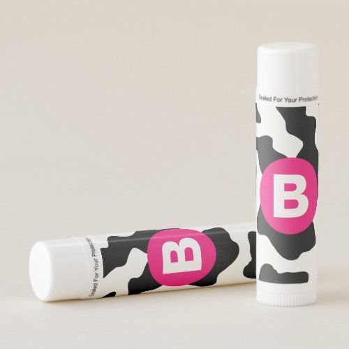 Quirky Cow Patch Pattern Pink Monogram Lip Balm