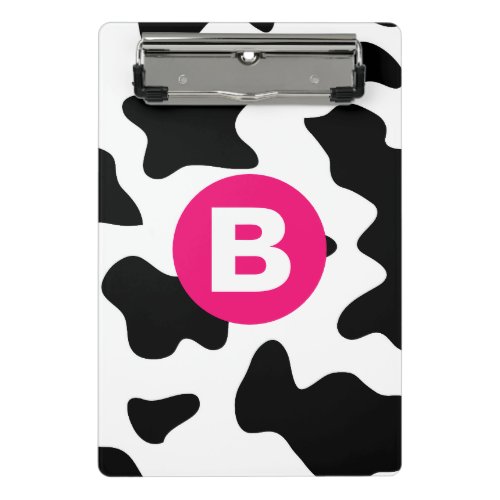 Quirky Cow Patch Pattern Pink Monogram Mini Clipboard
