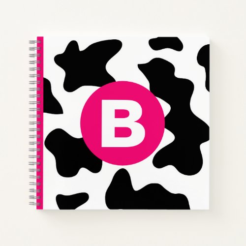 Quirky Cow Patch Pattern Pink Monogram Notebook