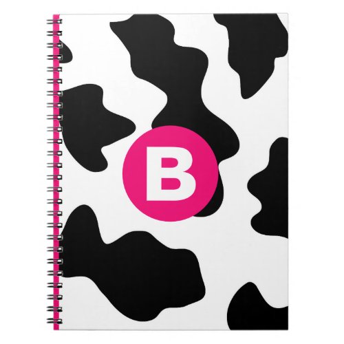 Quirky Cow Patch Pattern Pink Monogram Notebook