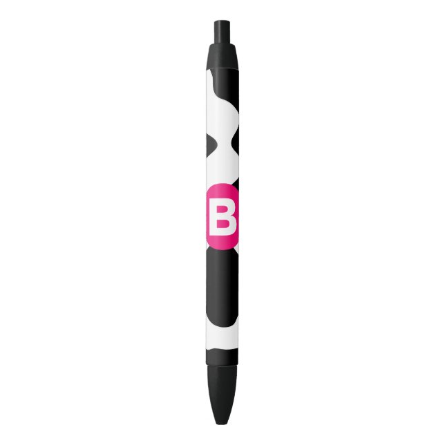 Quirky Cow Patch Pattern Pink Monogram Pen (Front Vertical)