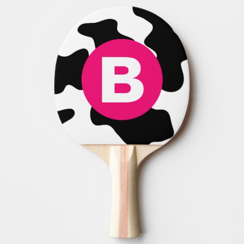 Quirky Cow Patch Pattern Pink Monogram Ping Pong Paddle