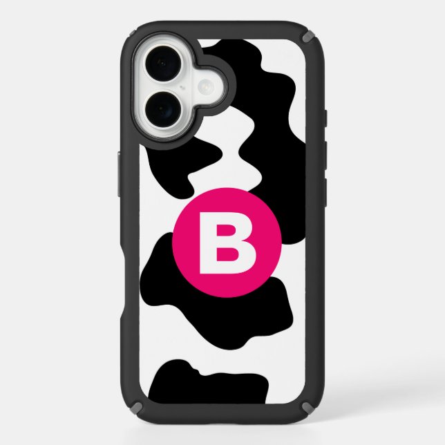 Quirky Cow Patch Pattern Pink Monogram Speck iPhone Case (Front)