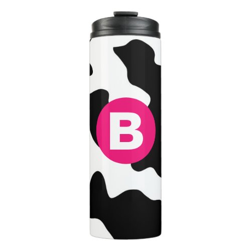 Quirky Cow Patch Pattern Pink Monogram Thermal Tumbler